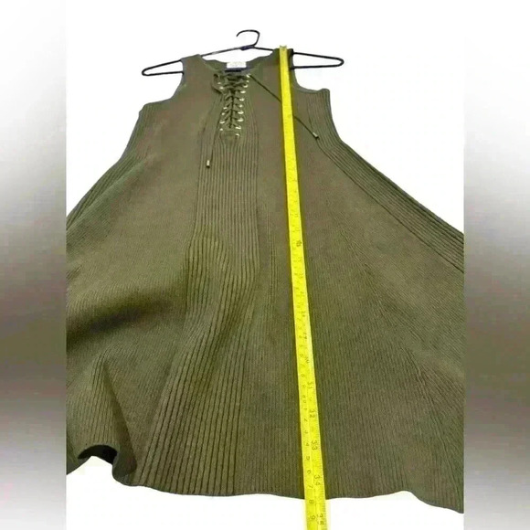 TORN BY RONNY KOBO Medium LACE UP TEXTURED FIT AND FLARE SLEEVELESS DRESS OLIVE - Picture 10 of 10